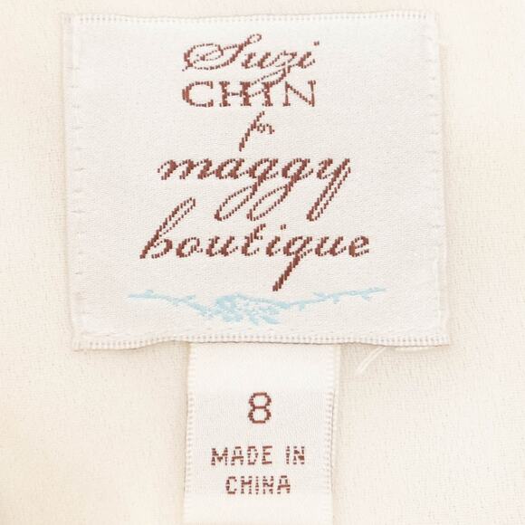 Suzi Chin For Maggy Boutique Off-White Floral Neck Silk Cocktail Dress Size 8 - Picture 9 of 12